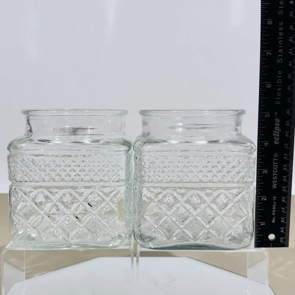 (2) Vintage‎ Anchor Hocking Wexford Pattern Clear Glass Canister Jar - No Lids
